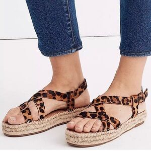 Madewell Malia Leopard Print Strappy Espadrille Sandals Calf Hair​​